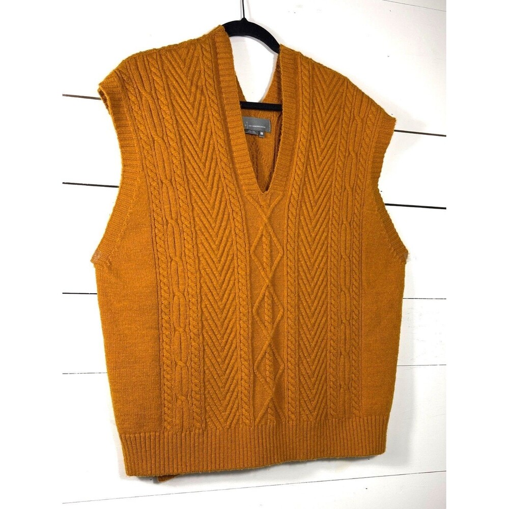 Anthropologie One Size Mustard Cable Knit V-Neck Sweater Vest Orange Color
